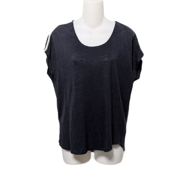 PABLO Navy Blue Linen Braided Shoulder Top L - Picture 7 of 7